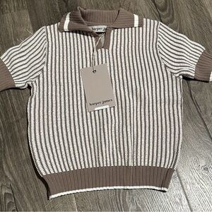 Harper James Brown and White Striped Knit Polo 3t